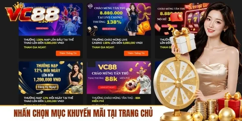 Nhấn chọn mục khuyến mãi tại trang chủ